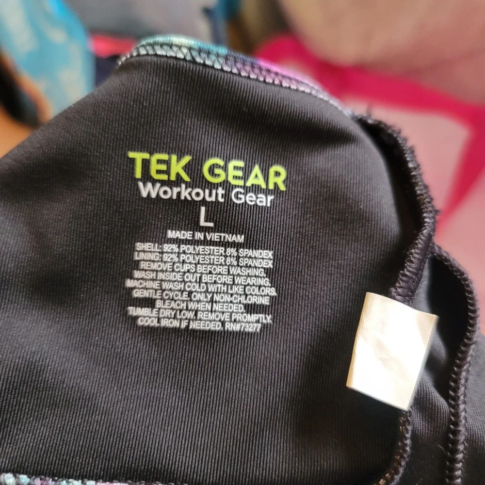 Tek Gear Womens Watercolor Abstract Racerback Sports Bra Purple Teal Blue Large